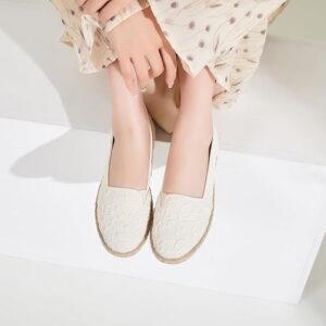 BABUDOG - Zapatos planos de ballet de encaje blanco